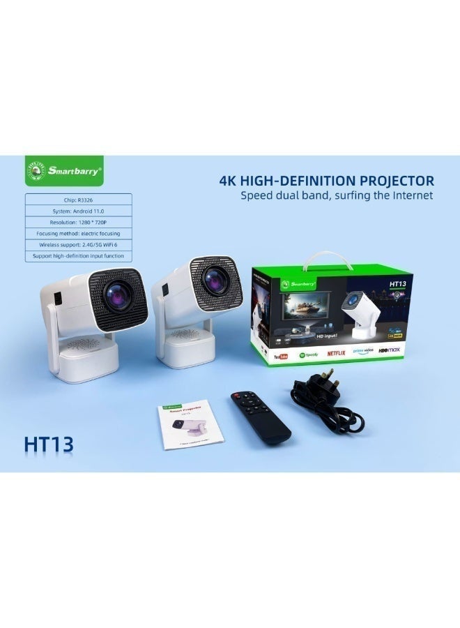 Smartbarry HT13 Smart Projector – Android 11 Mini Projector with 4K Support, Electric Focus, Wi-Fi 6 & Bluetooth 5.0, Portable Home Theater, Cinema Experience, Compact & Powerful - Image 5